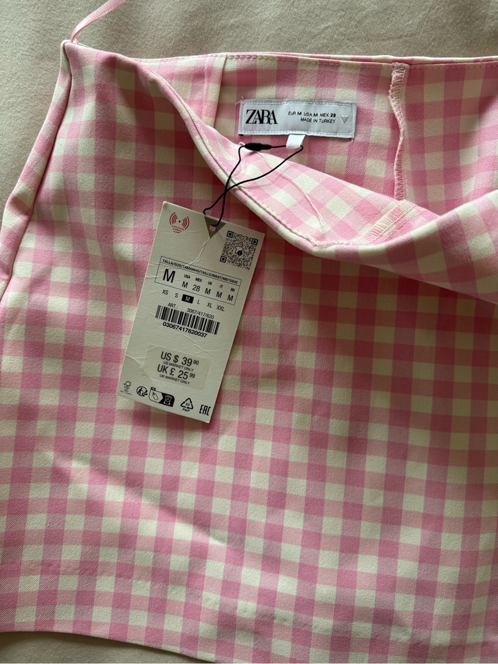 Zara Pink and White Gingham Mini Skort - Picture 2 of 3